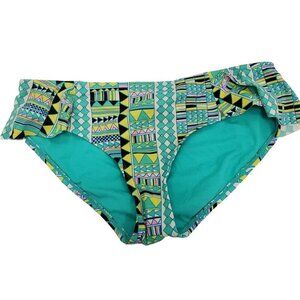 Urban‎ Sea Women's Aqua Fair Isle Navajo Ruffle Side Full Seat Bikini Bottoms L